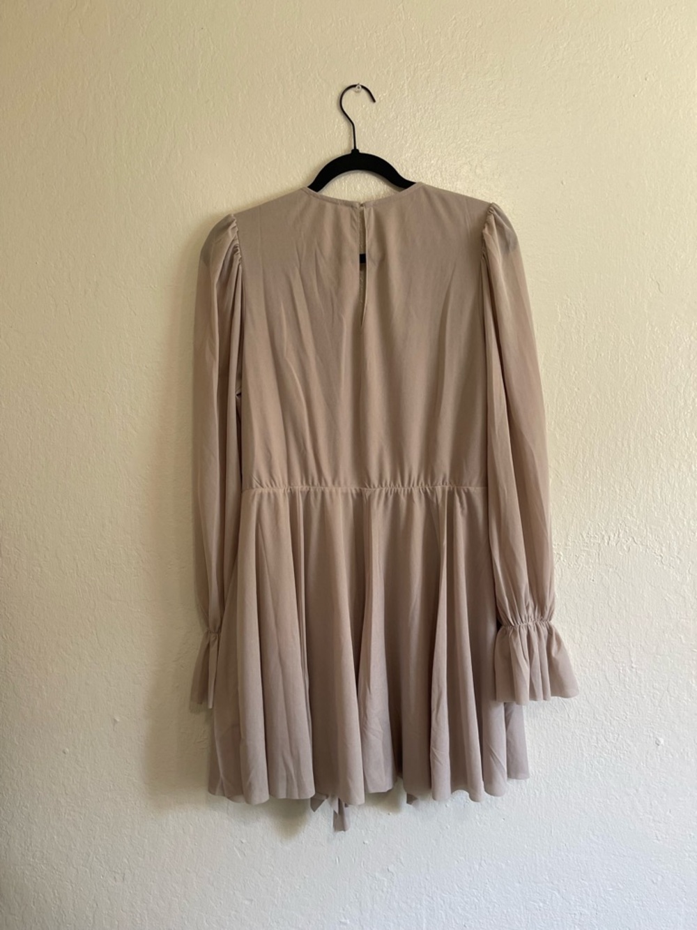 Ruffle Front Long Sleeve Mini Dress in Light Gray - Picture 5 of 5
